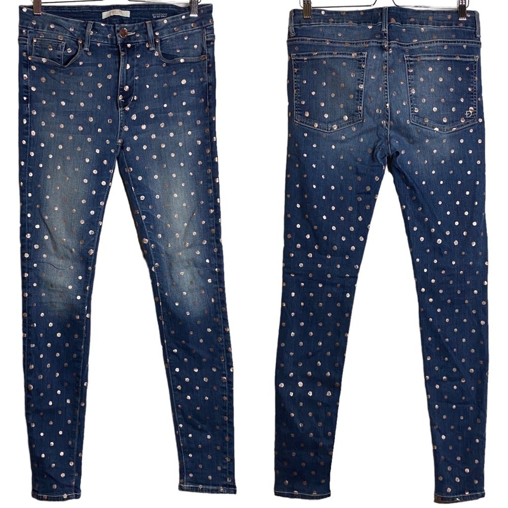 Fidelity Denim Belvedere Mid Rise Skinny Jean Rose Gold Dots 29 FLAWED Belt Loop